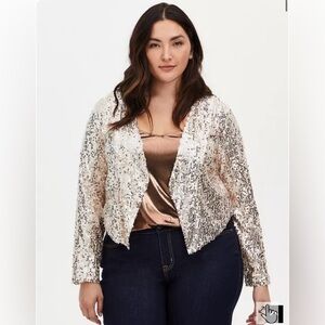 Torrid 1 Rose Gold Sequin Blazer Size 14 16 Curvy Girl Party Blazer glam